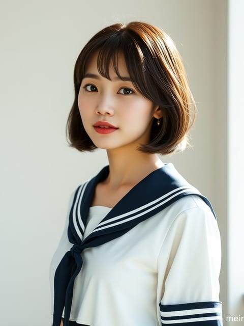 成年女性以全身构图呈现日系制服风格造型，画面突出服饰轮廓与整体氛围。